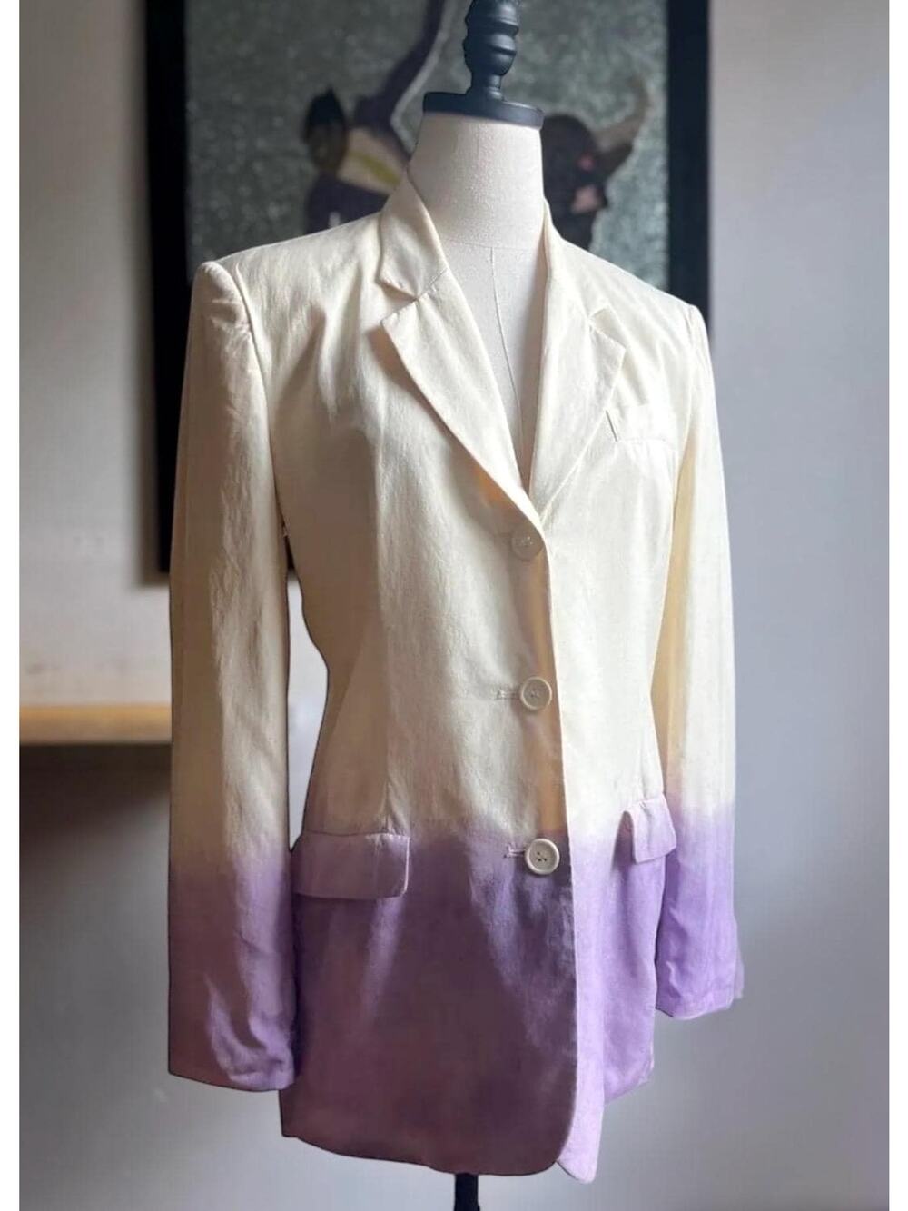 Vintage 90s Guess Silk Blazer | Hand Dyed Jacket | Lilac Dip Dye Coat | M